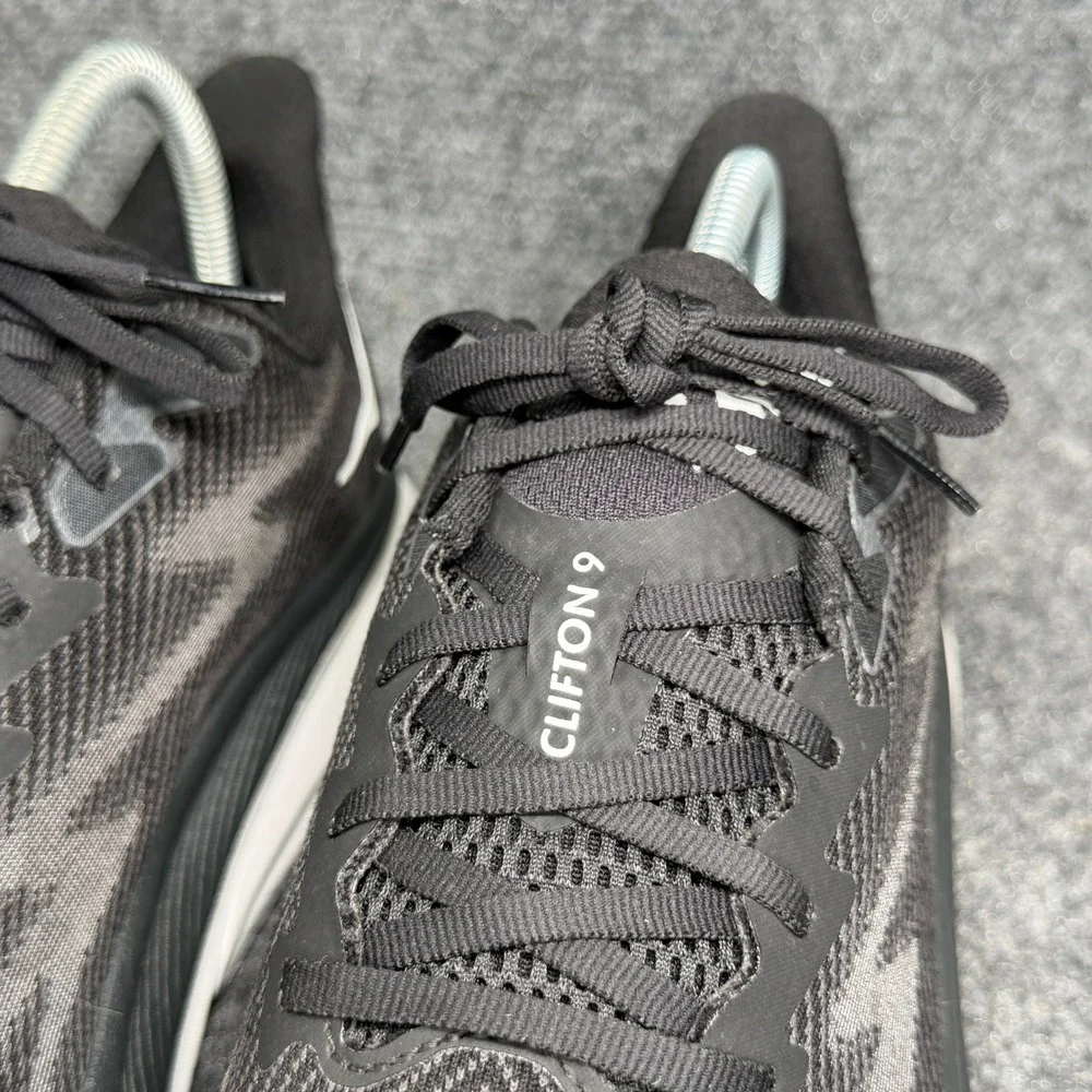 Hoka Clifton 9 Running Shoes Men's 11 Black White Athletic Run Training Sneakers
